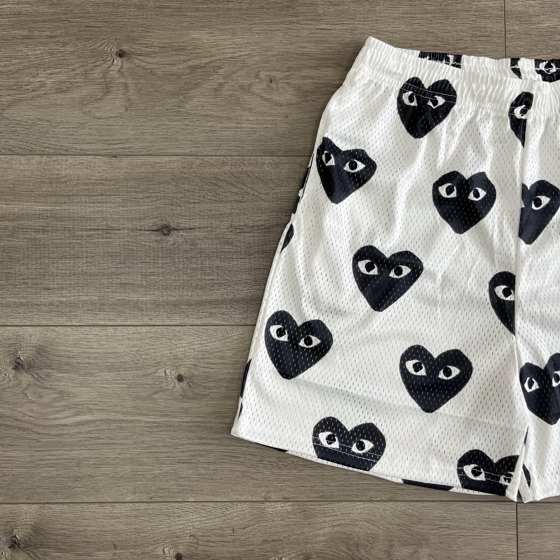 WHITE CDG MESH SHORTS-8714