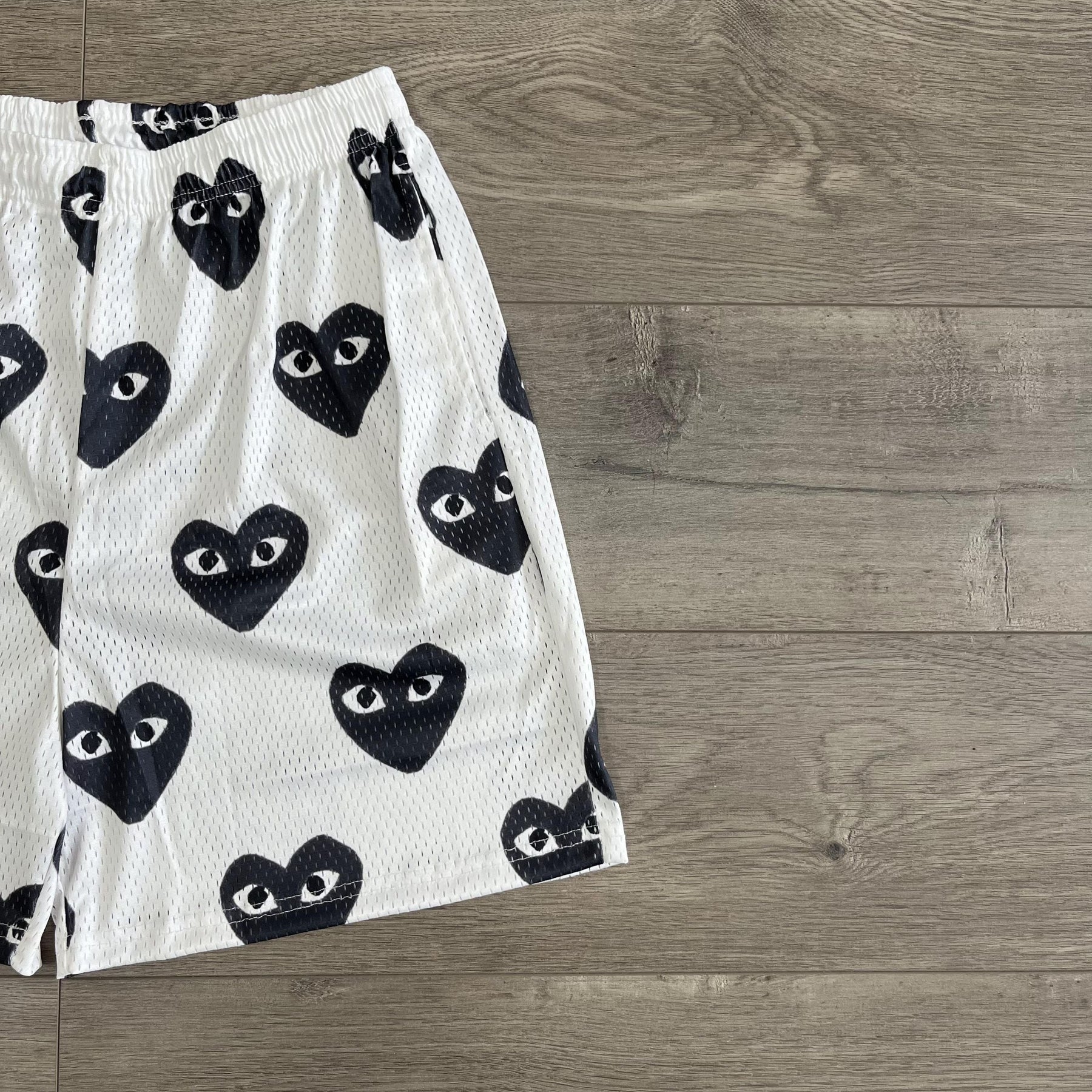 WHITE CDG MESH SHORTS-8714