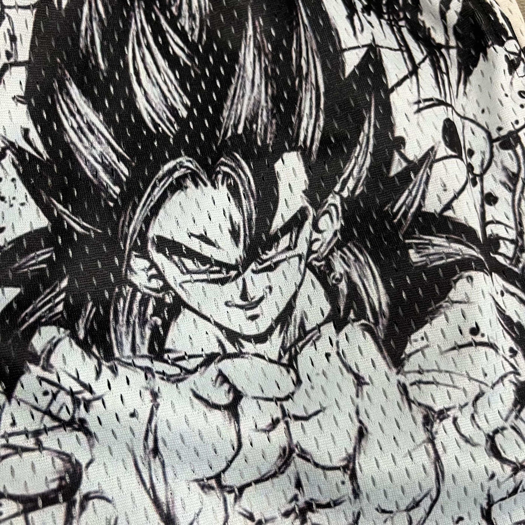 RDMCLOTHINGART tapestry hoodie BLACK&WHITE GOKU MESH SHORTS-8665