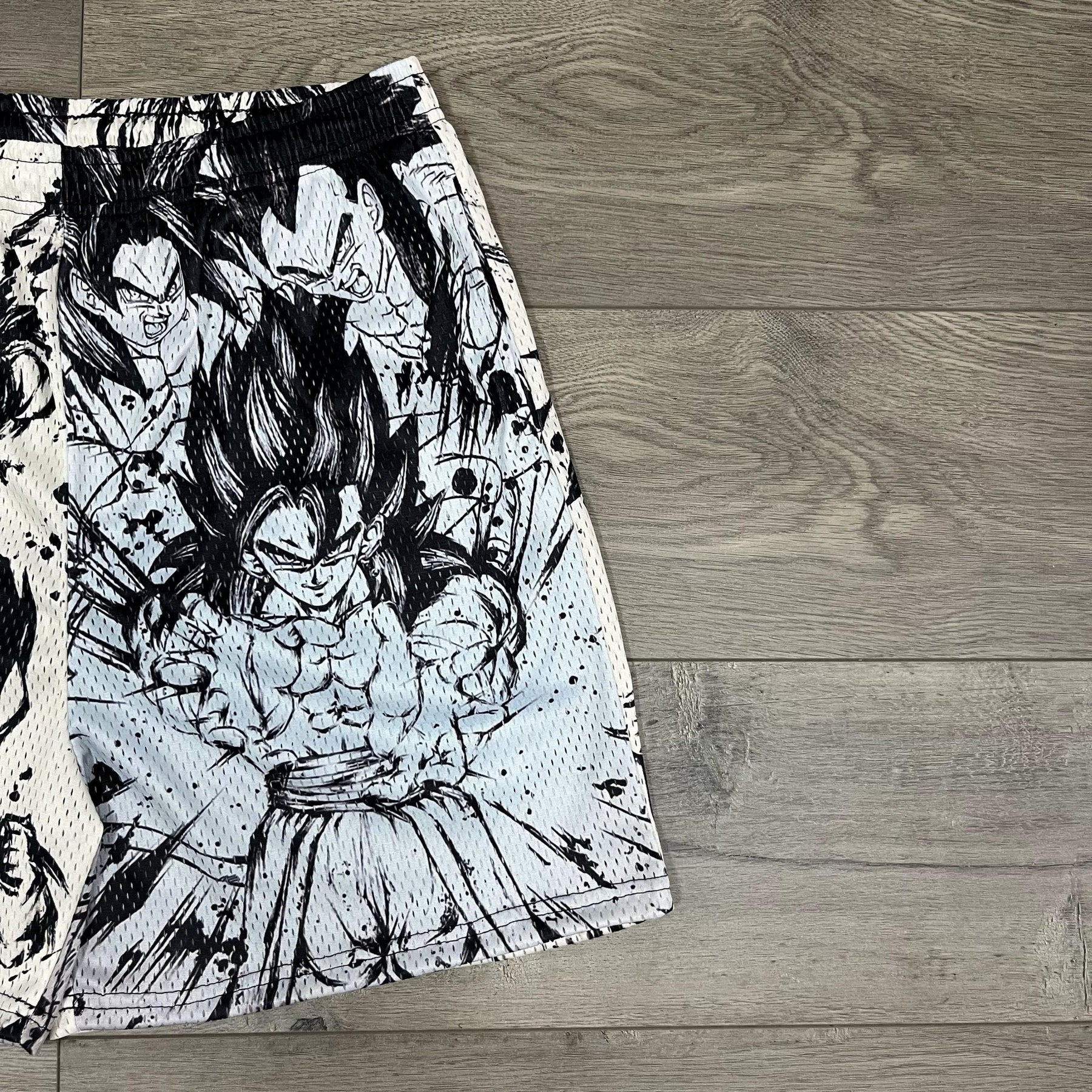 RDMCLOTHINGART tapestry hoodie BLACK&WHITE GOKU MESH SHORTS-8665