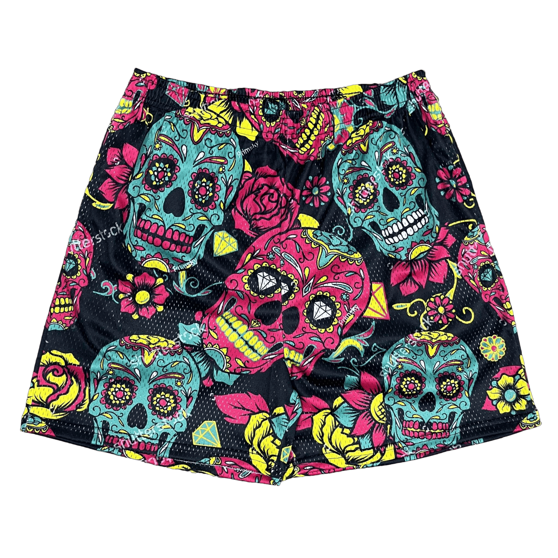 RDMCLOTHINGART tapestry hoodie COLORFUL SKULL MESH SHORTS-8694