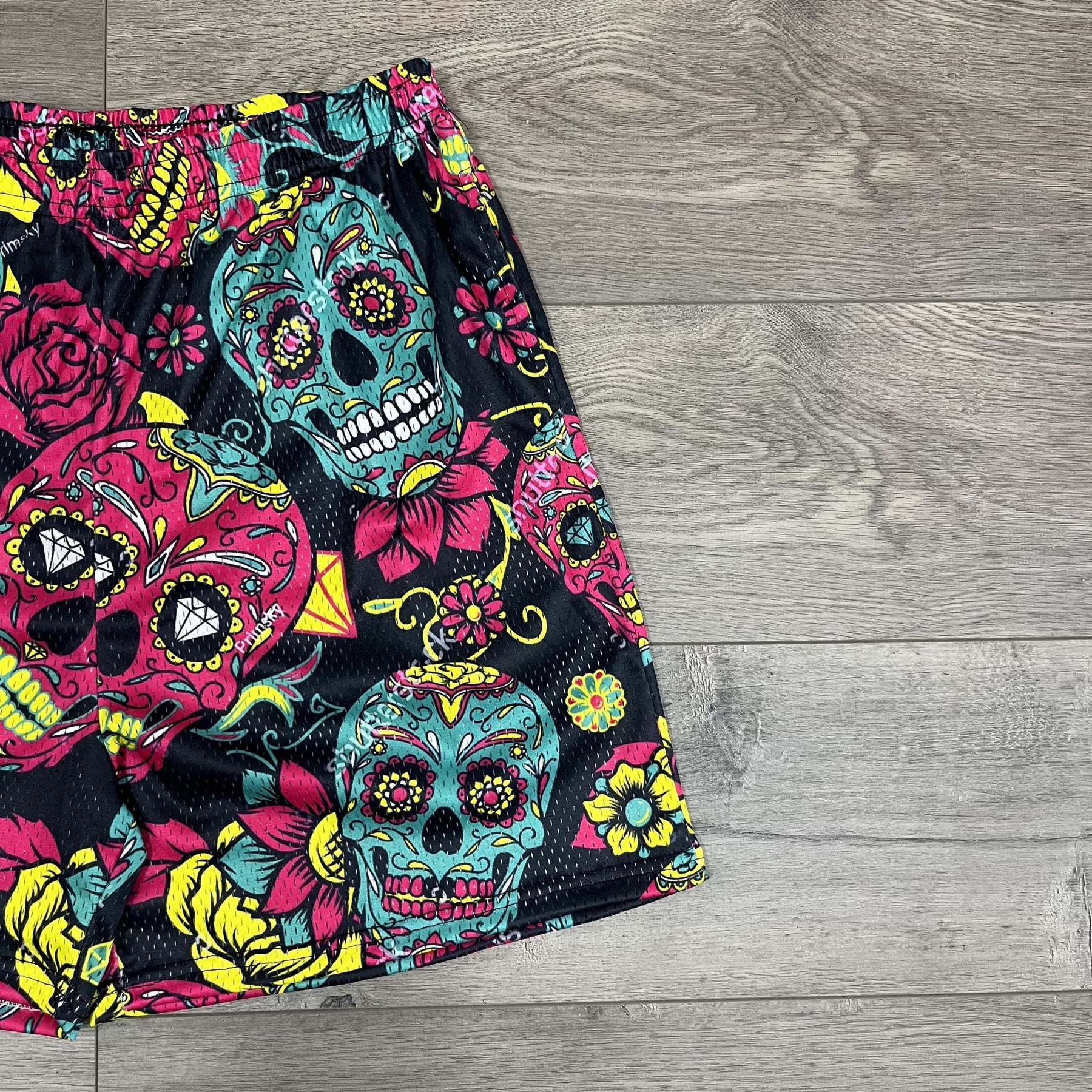 RDMCLOTHINGART tapestry hoodie COLORFUL SKULL MESH SHORTS-8694