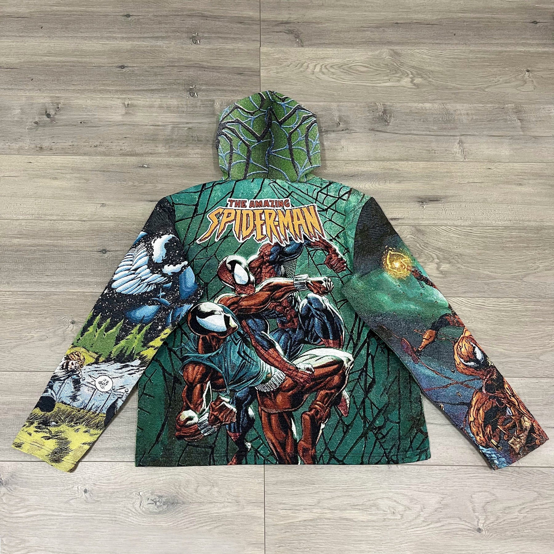 RDMCLOTHINGART tapestry hoodie GREEN SPIDERMAN TAPESTRY
