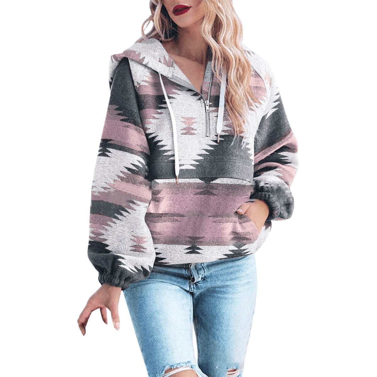 Women’s Western Geometric Half-Zip Hoodie