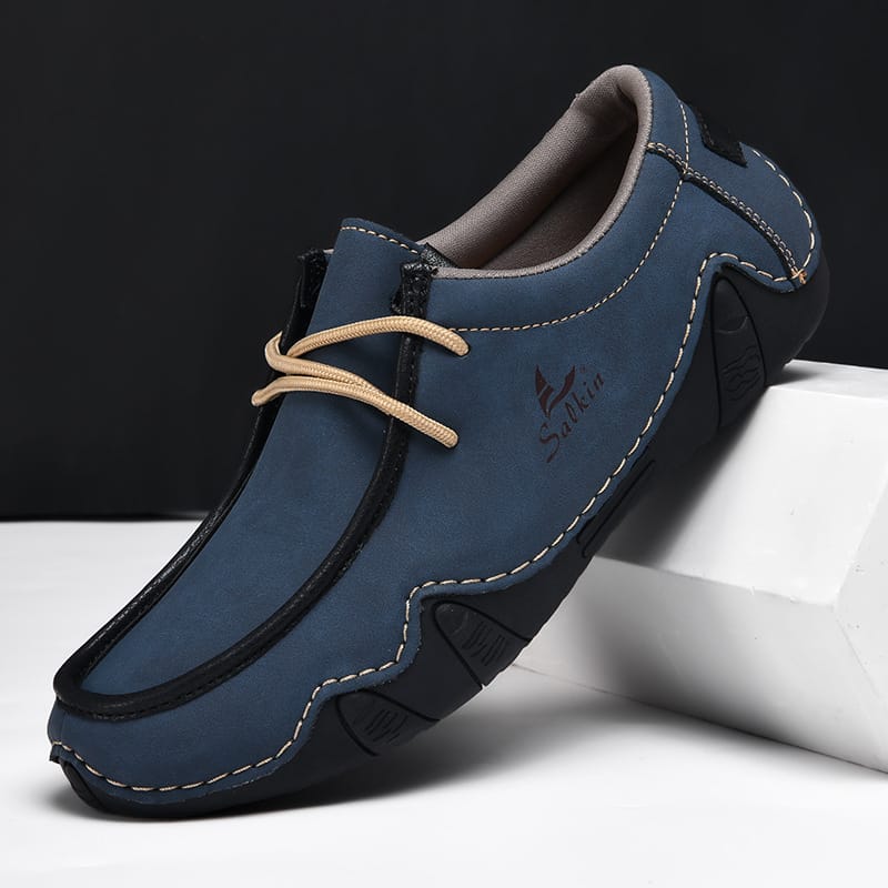 Bomber Leather Lace-Up Driving Moccasins Western Boots-60061