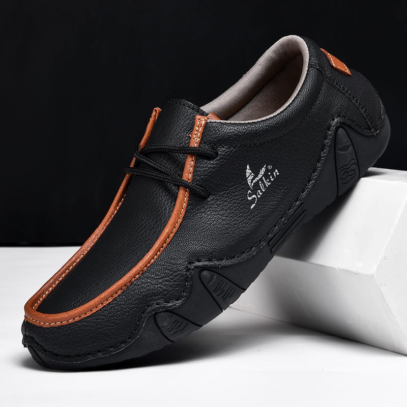 Bomber Leather Lace-Up Driving Moccasins Western Boots-60061