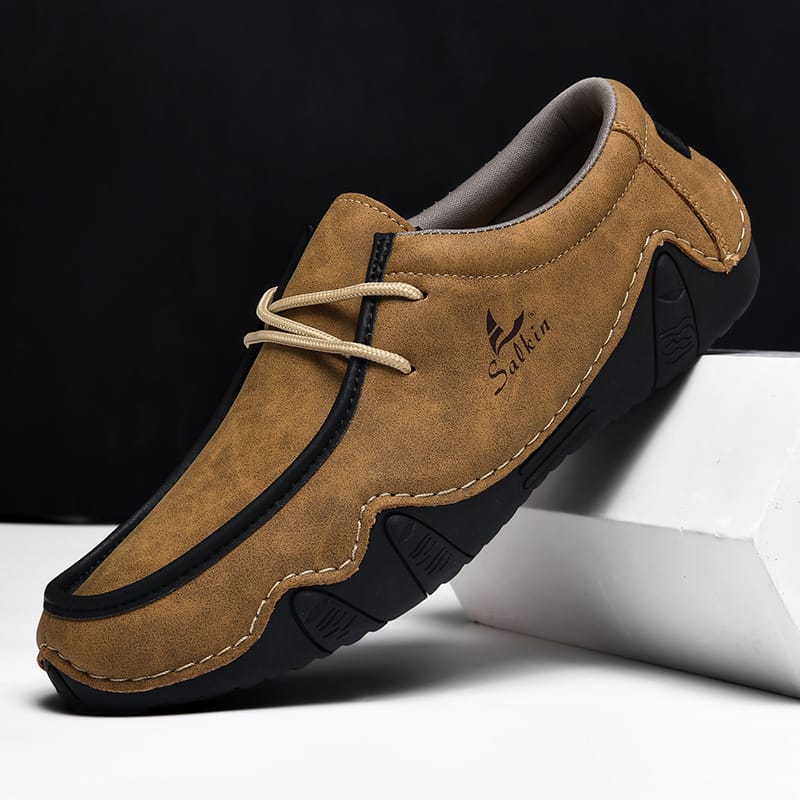 Bomber Leather Lace-Up Driving Moccasins Western Boots-60061