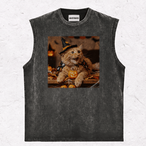 HALLOWEEN CAT HEAVY WEIGHT COTTON TEE-016