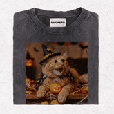 HALLOWEEN CAT HEAVY WEIGHT COTTON TEE-016