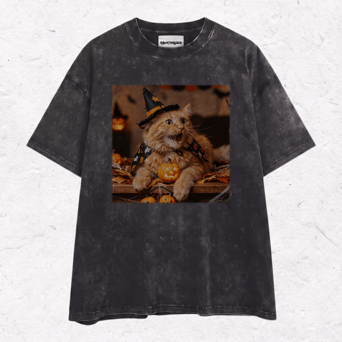 HALLOWEEN CAT HEAVY WEIGHT COTTON TEE-016