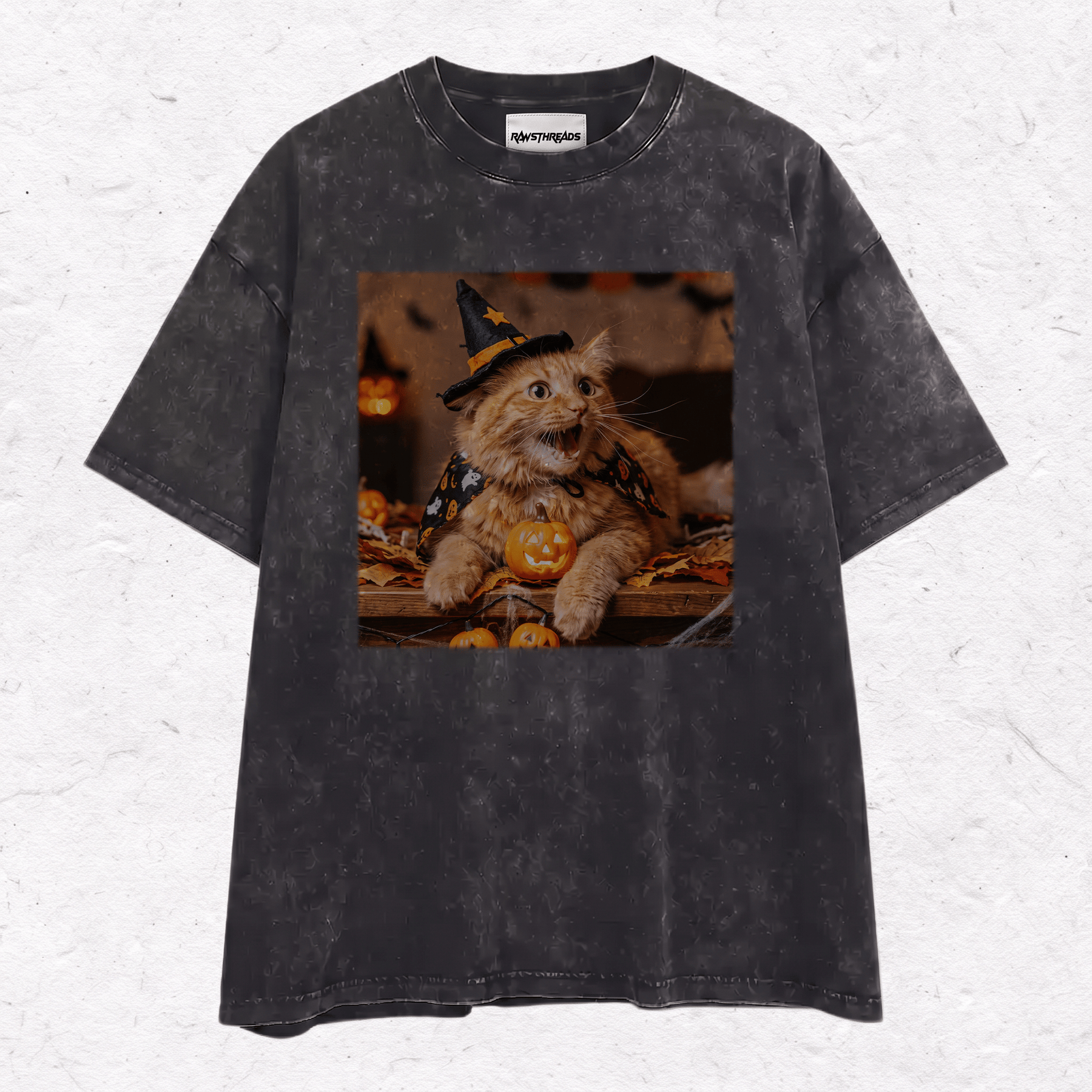 HALLOWEEN CAT HEAVY WEIGHT COTTON TEE-016