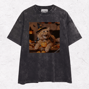 HALLOWEEN CAT HEAVY WEIGHT COTTON TEE-016