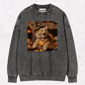 HALLOWEEN CAT HEAVY WEIGHT COTTON TEE-016