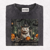HALLOWEEN CAT HEAVY WEIGHT COTTON TEE-017