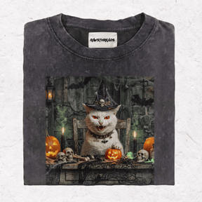 HALLOWEEN CAT HEAVY WEIGHT COTTON TEE-017