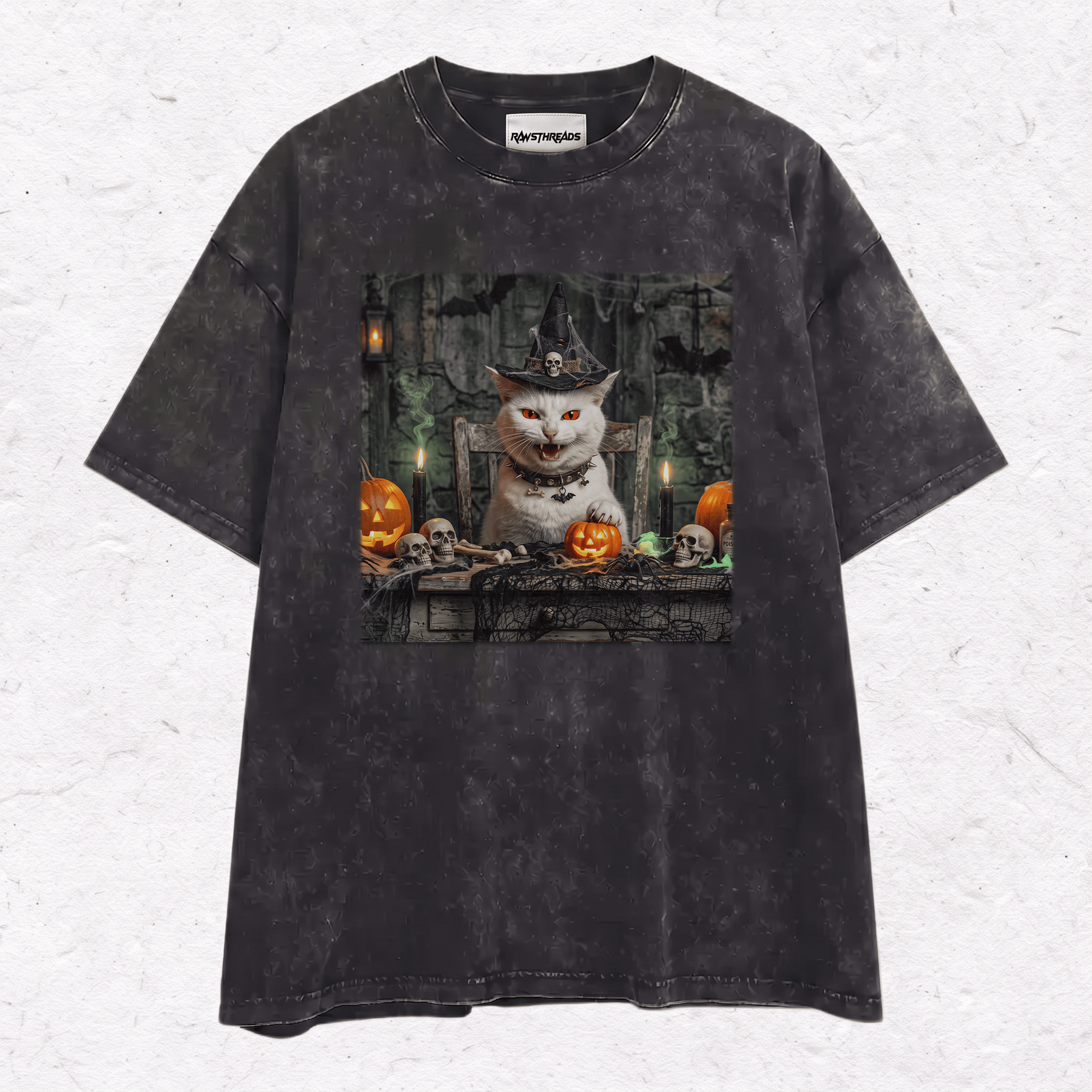 HALLOWEEN CAT HEAVY WEIGHT COTTON TEE-017