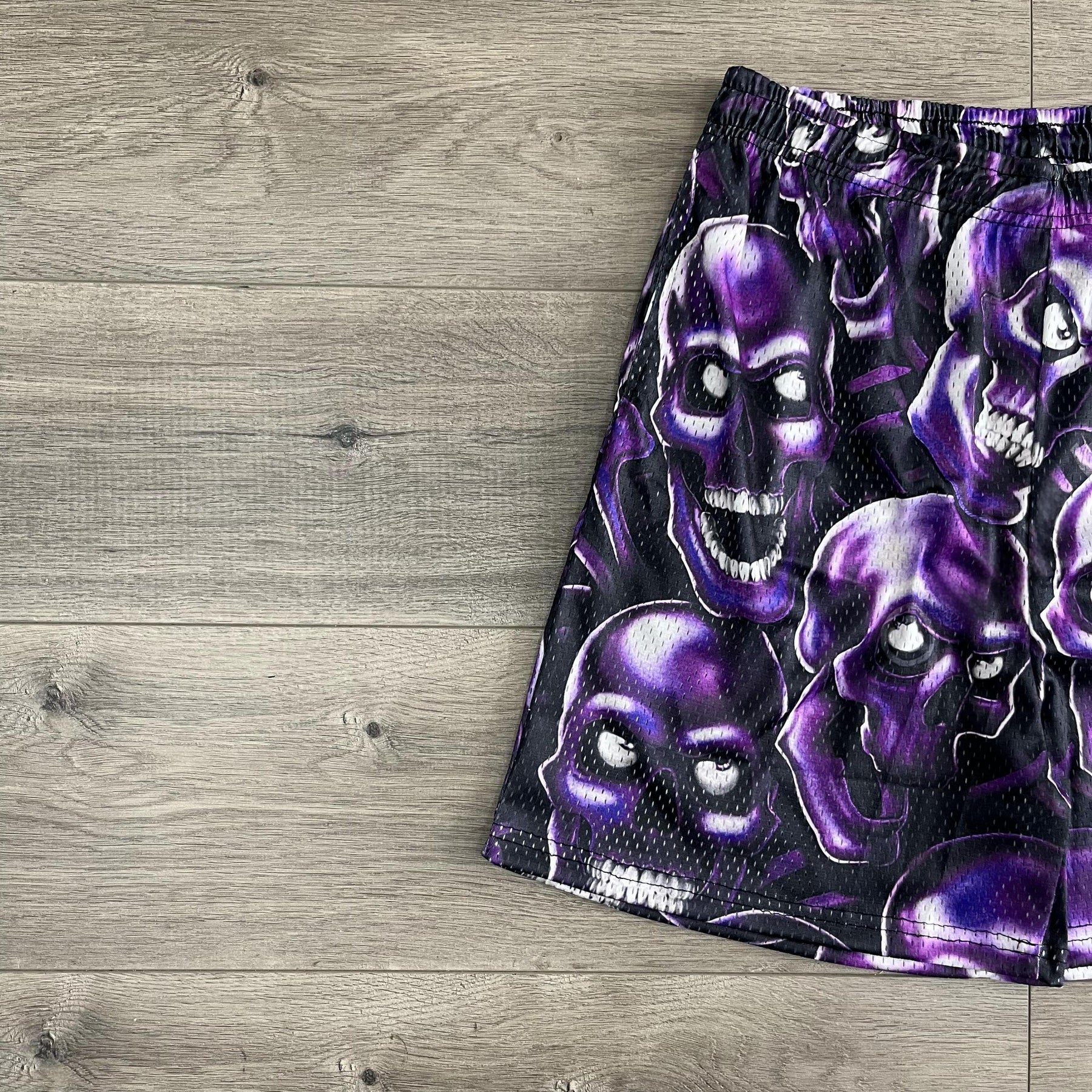 PURPLE SKULL MESH SHORTS-8735
