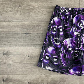 PURPLE SKULL MESH SHORTS-8735