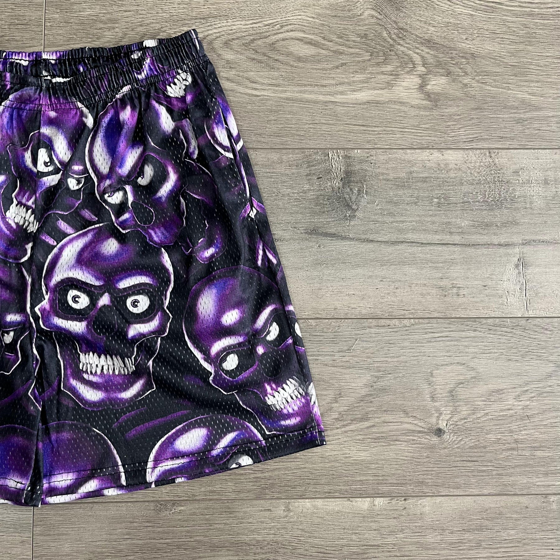 PURPLE SKULL MESH SHORTS-8735