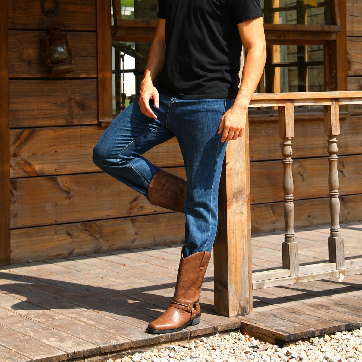 Men’s Distressed Leather Biker Western Boots