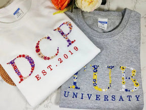 Customizable college floral embroidered