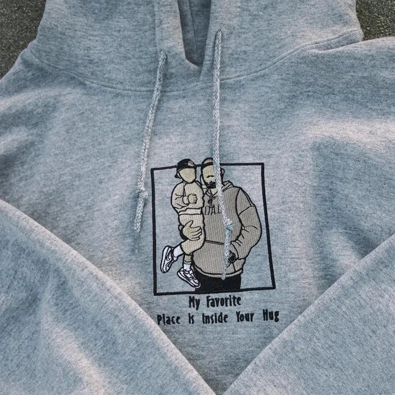 Custom Father And Child Photo Embroidery Hoodie