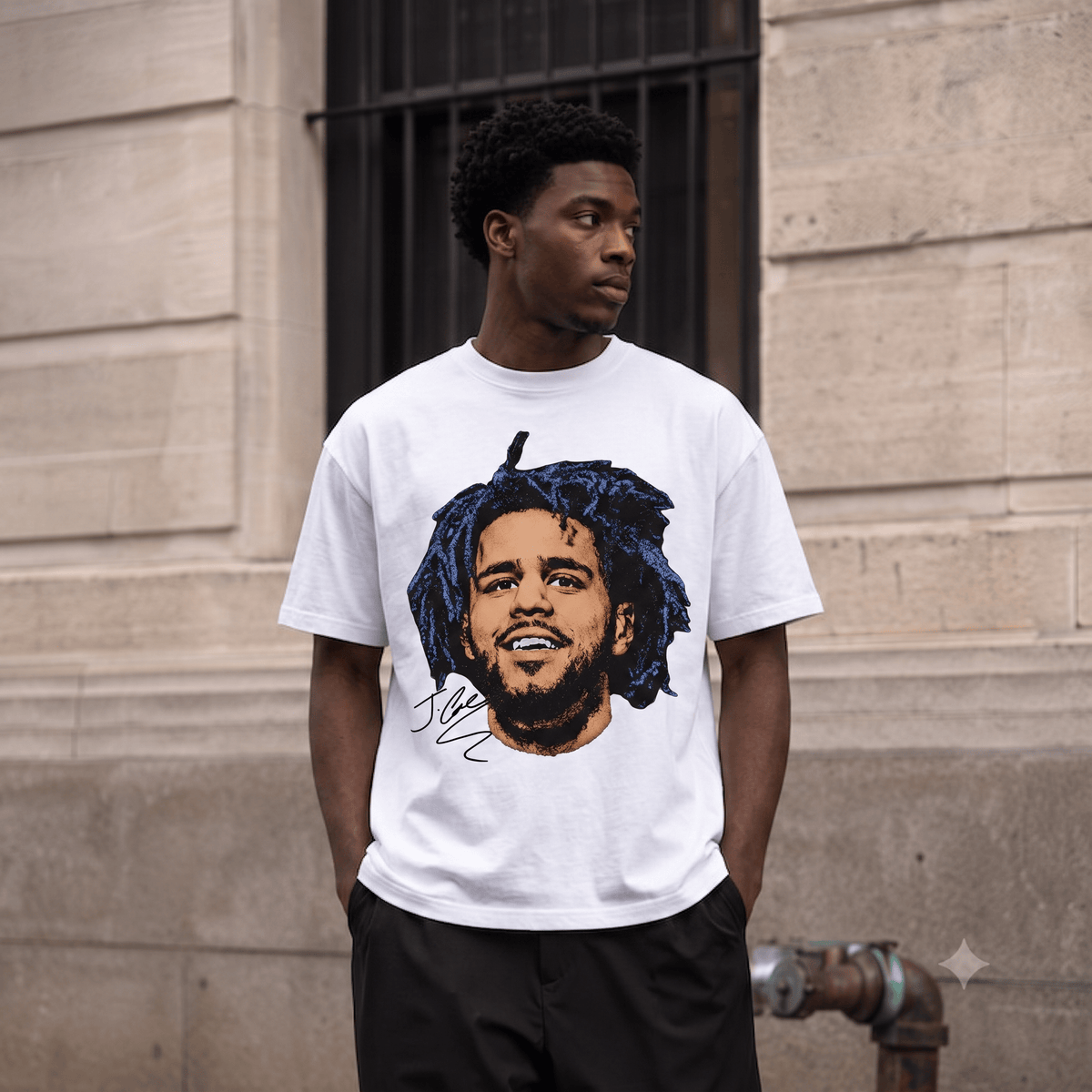 J. COLE BLUE DREADS PORTRAIT HEAVYWEIGHT COTTON TEE-57037