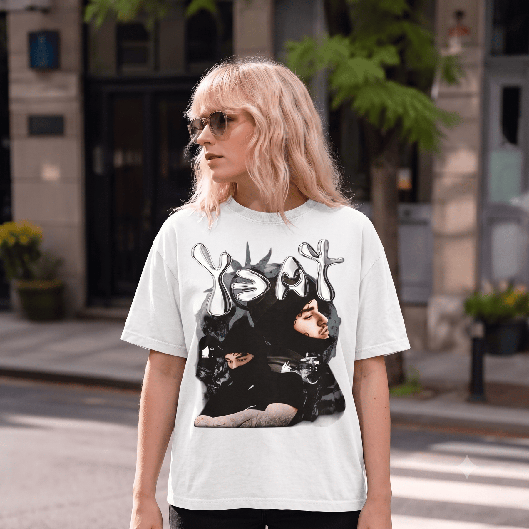 YEAT BALACLAVA & SIDE PROFILE PRINT HEAVYWEIGHT COTTON TEE-5702