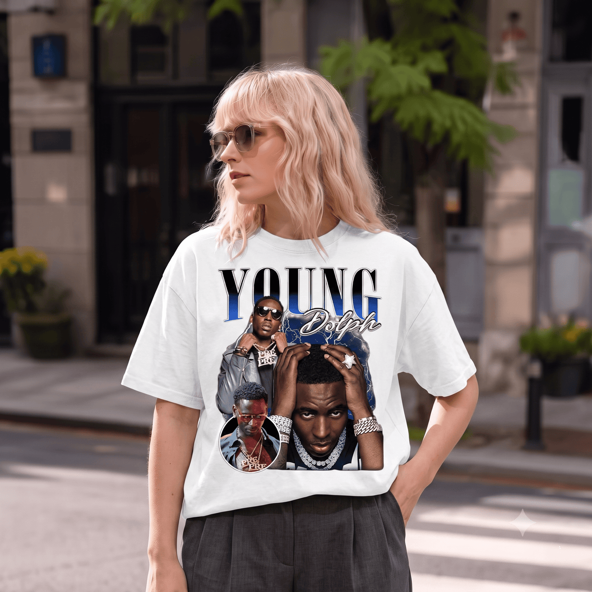 YOUNG DOLPH "YOUNG DOLPH" TEXT LOGO HEAVYWEIGHT COTTON TEE-57023