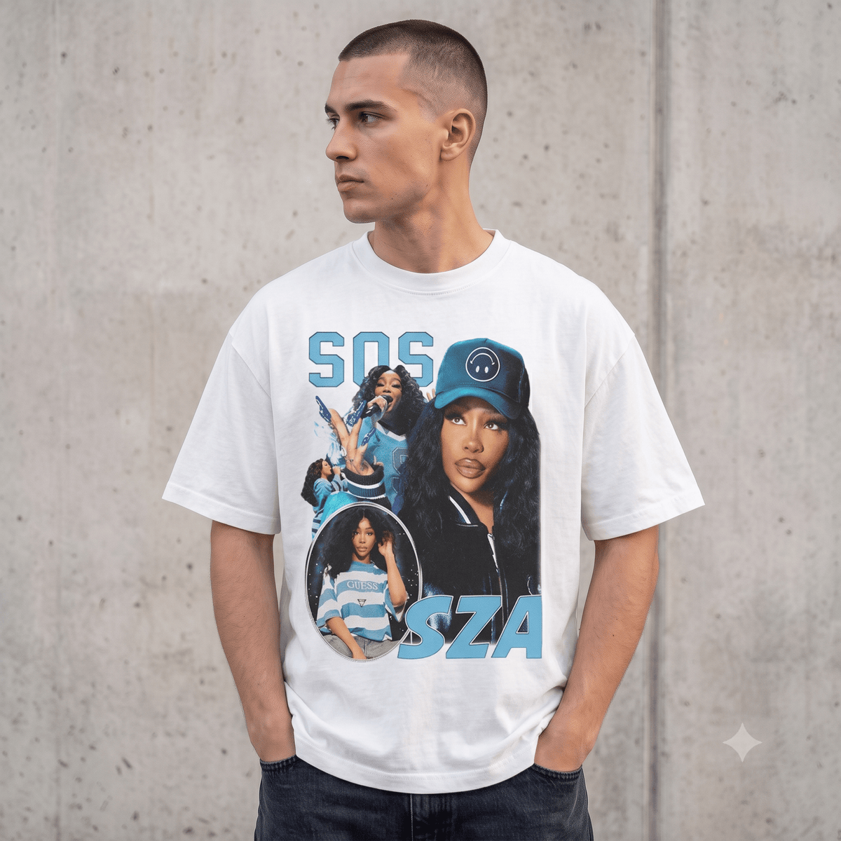 VINTAGE SZA MULTI-PORTRAIT S.O.S STYLE HEAVYWEIGHT COTTON TEE-57031