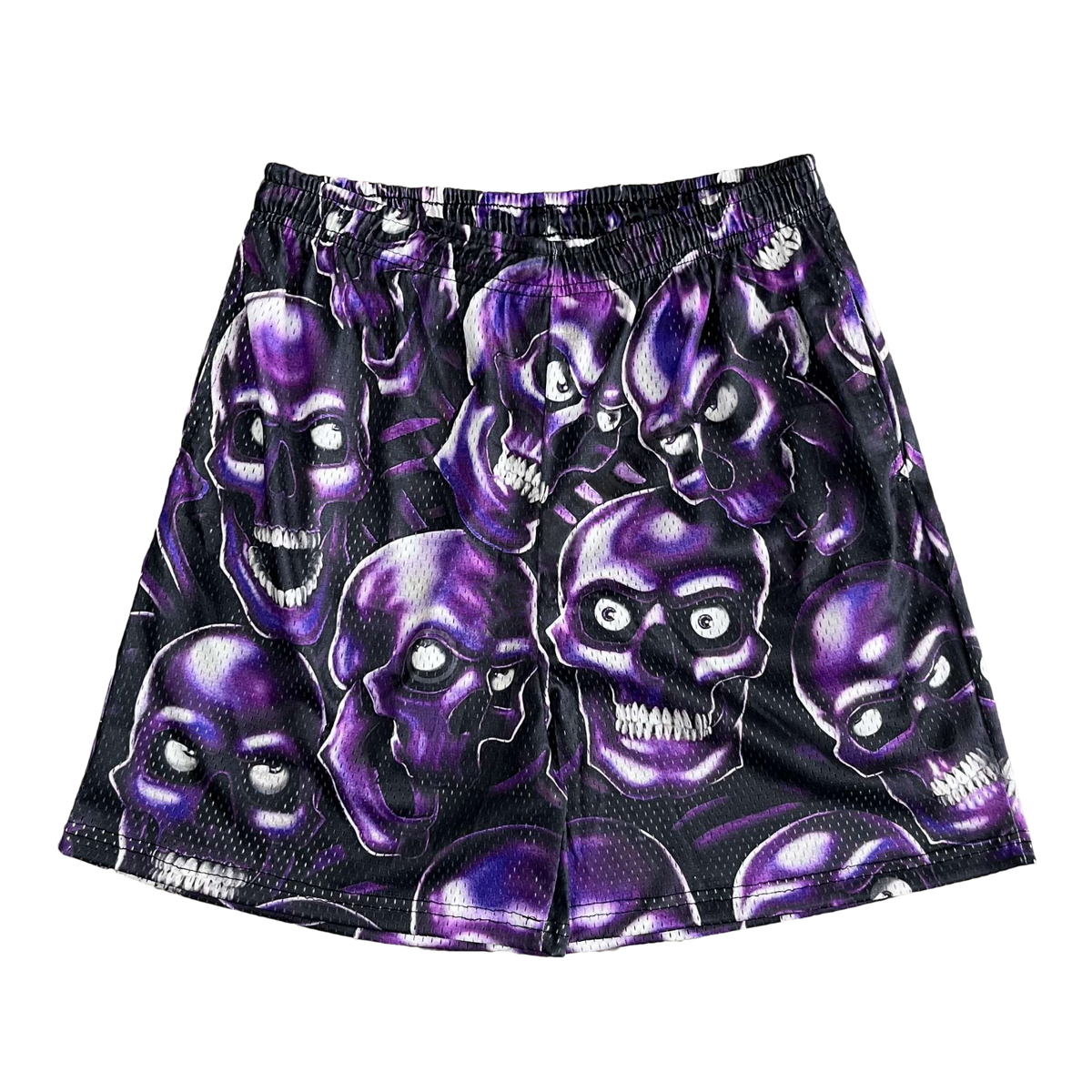 PURPLE SKULL MESH SHORTS-8735