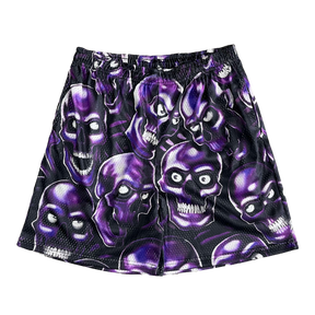 PURPLE SKULL MESH SHORTS-8735