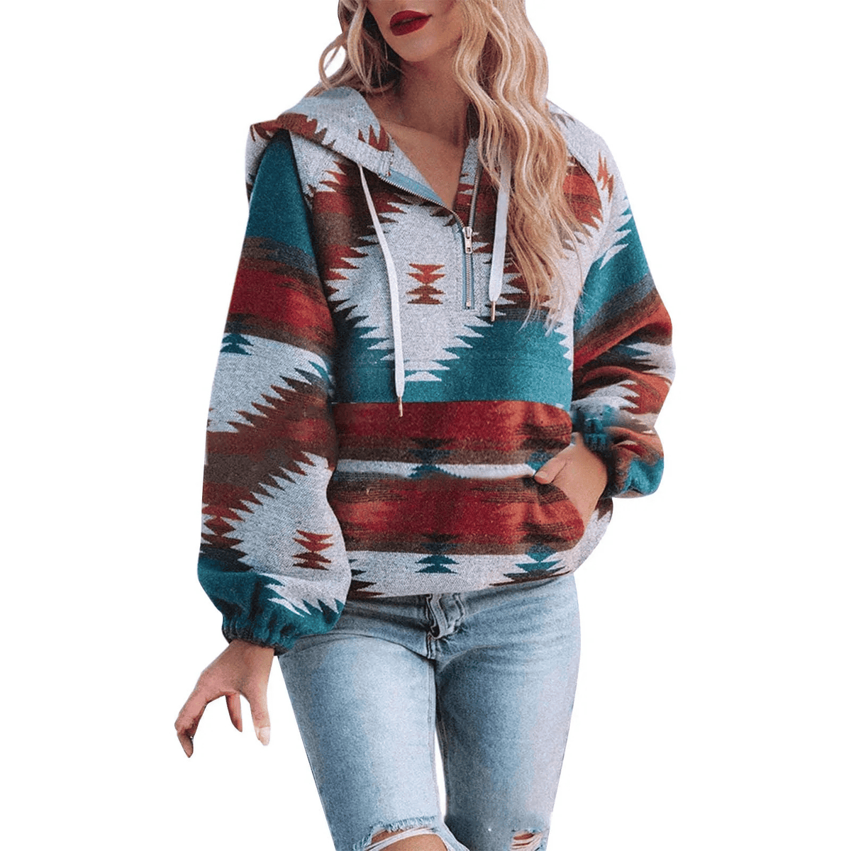 Women’s Western Geometric Half-Zip Hoodie