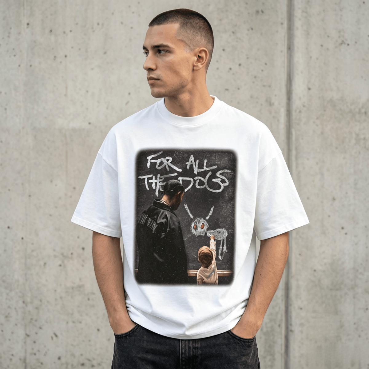DRAKE FOR ALL THE DOGS ALBUM ART HEAVYWEIGHT COTTON TEE-57014