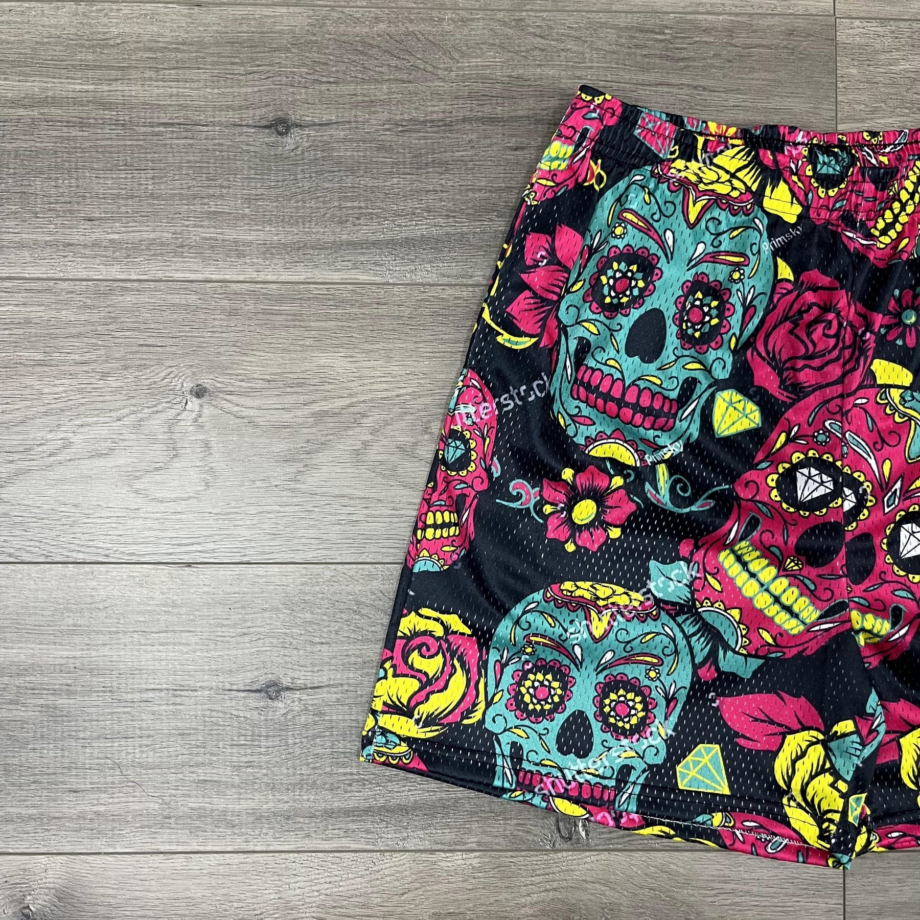 RDMCLOTHINGART tapestry hoodie COLORFUL SKULL MESH SHORTS-8694