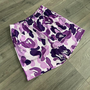 RDMCLOTHINGART tapestry hoodie PURPLE CAMO MESH SHORTS-8697