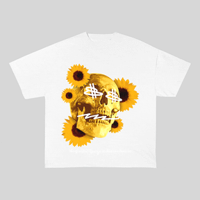 RDMCLOTHINGART tapestry hoodie SUNFLOWER SKULL HEAVY WEIGHT COTTON TEE-9055