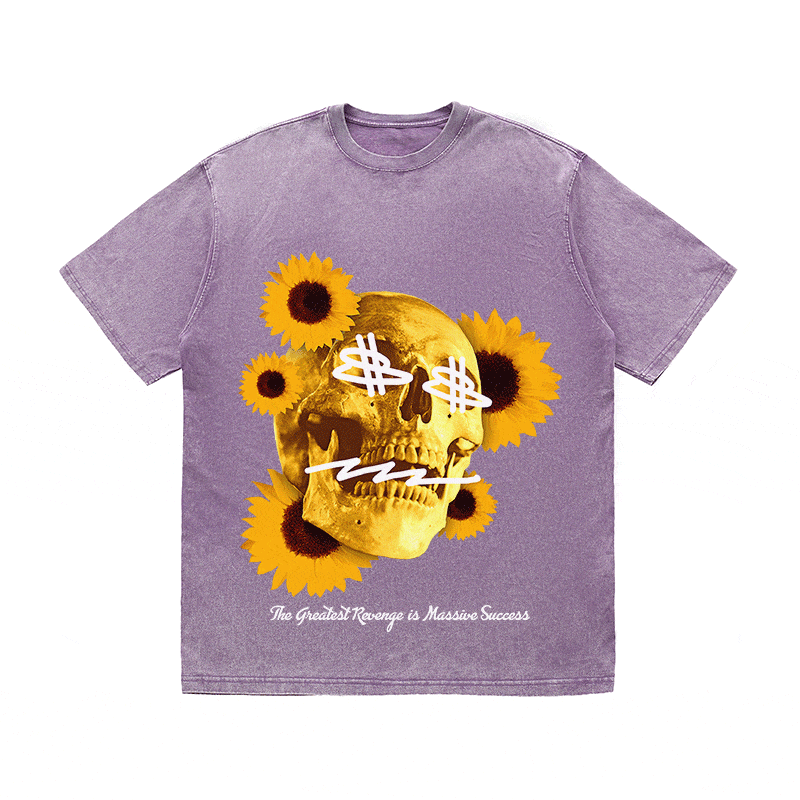 RDMCLOTHINGART tapestry hoodie SUNFLOWER SKULL HEAVY WEIGHT COTTON TEE-9055