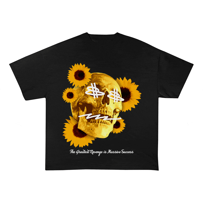 RDMCLOTHINGART tapestry hoodie SUNFLOWER SKULL HEAVY WEIGHT COTTON TEE-9055