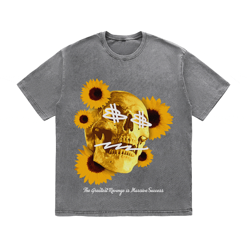 RDMCLOTHINGART tapestry hoodie SUNFLOWER SKULL HEAVY WEIGHT COTTON TEE-9055