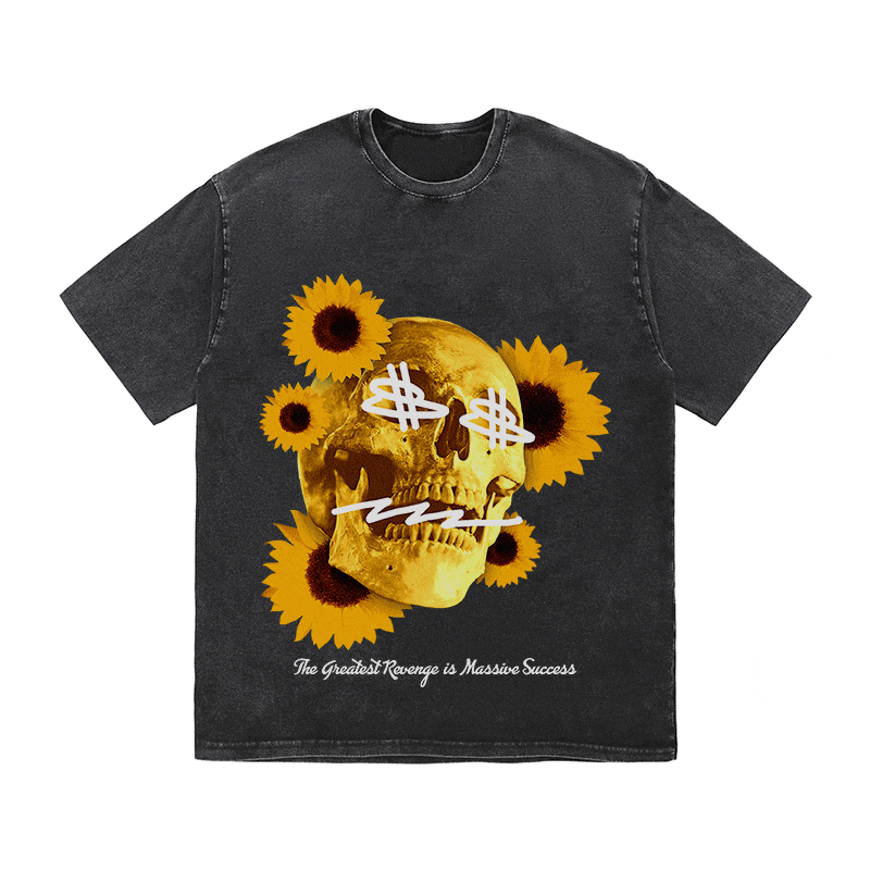 RDMCLOTHINGART tapestry hoodie SUNFLOWER SKULL HEAVY WEIGHT COTTON TEE-9055